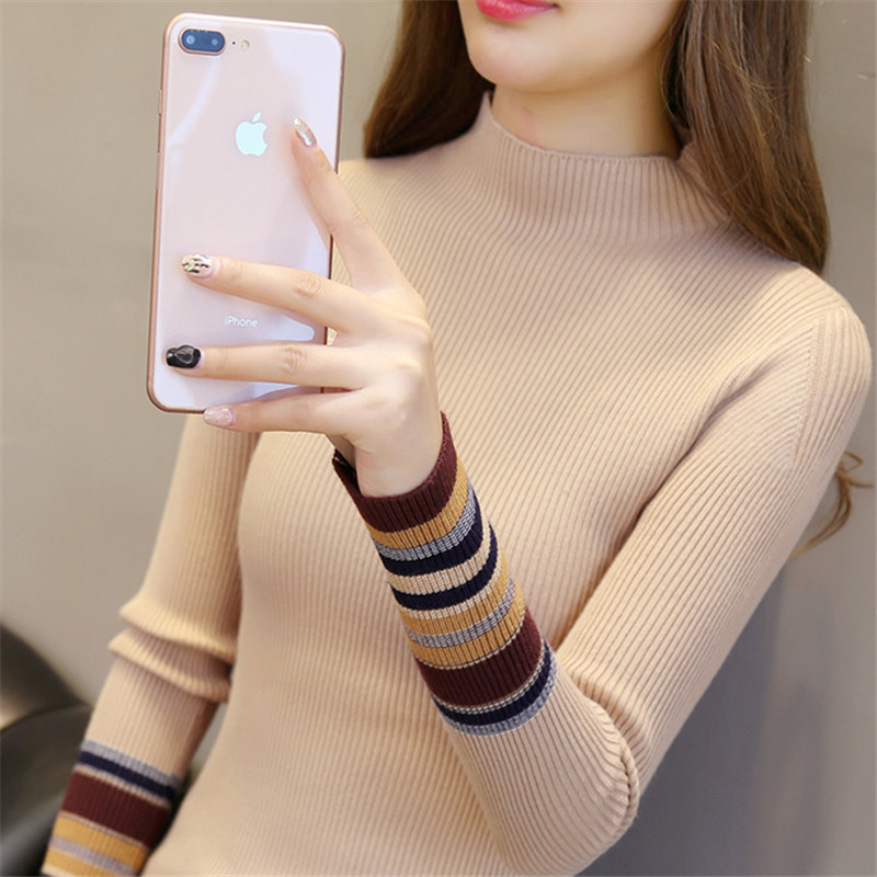Half-neck sweater women 2018 autumn and winter new short paragraph Slim black pullover knit bottoming shirt women long sleeves inside