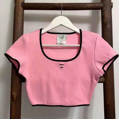 Second-Hand Short-Sleeved T-Shirt for Women, Slim Fit, Short Style That Exposes the Navel, Vintage Style Like Jennie's