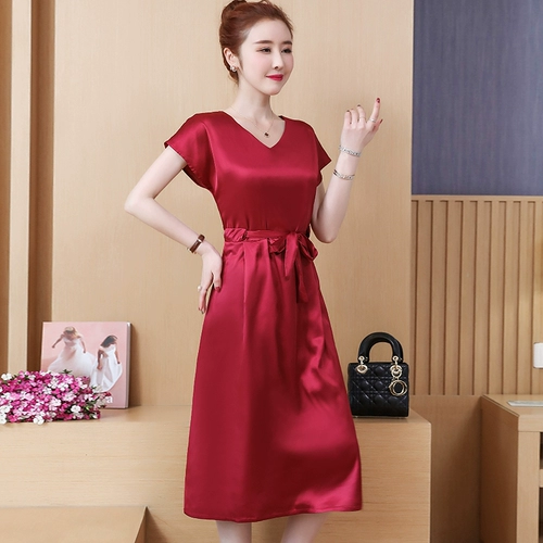 Цветная летняя одежда, шелковое платье, длинный приталенный корсет, в западном стиле, большой размер, V-образный вырез, средней длины, А-силуэт