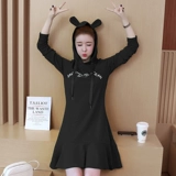 Длинная весенняя толстовка с капюшоном, платье, юбка, большой размер, средней длины, подходит для полных девушек