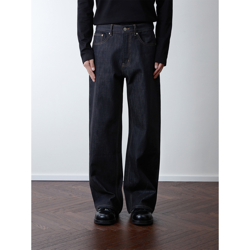 Nefo “Development Series” 14.5oz Heavy Narrow-Cut Red-Edged Raw Denim Jeans A-Line Straight-Leg Pants