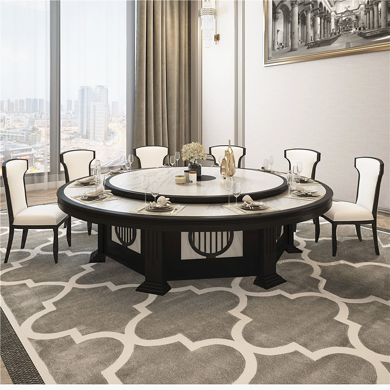 Chinese style hotel dining room table hotel solid wood large round table electric turntable 12 people 20 people's dining room with hot pot dining table and chairs
