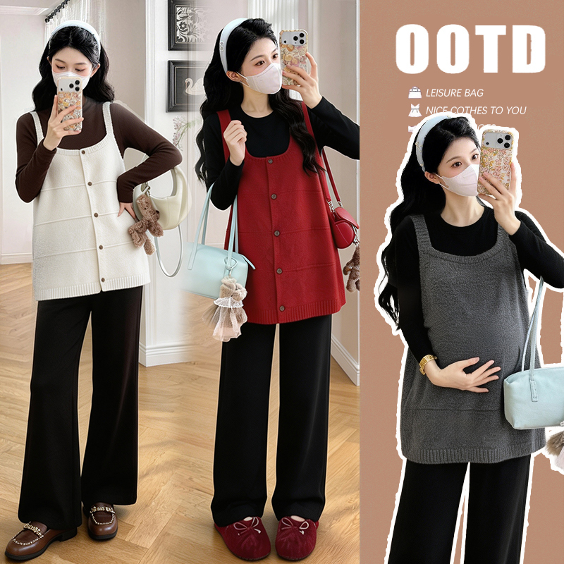 Maternity Wear Autumn Outfit 2026 New Style Autumn and Winter Outerwear Stylish Plus Size Slimming Fashionable Cardigan Vest Top Base Shirt Maternity Wear Autumn Outfit 2026 New Style Autumn and Winter Outerwear Stylish Plus Size Slimming Fashionable Cardigan Vest Top Base Shirt