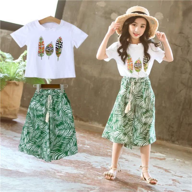Bộ đồ cho bé gái mùa hè 2019 mới cho bé quần xòe quần dài mùa hè quần áo trẻ em thời trang đại dương mạng đỏ hai mảnh - Khác quần áo em bé