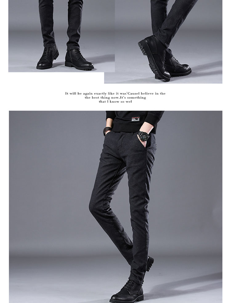 Quần âu nam skinny mỏng Quần chân nam phiên bản Hàn Quốc của quần thun nam co giãn mùa thu quần phù hợp với quần nam màu đen - Crop Jeans quần kaki nam