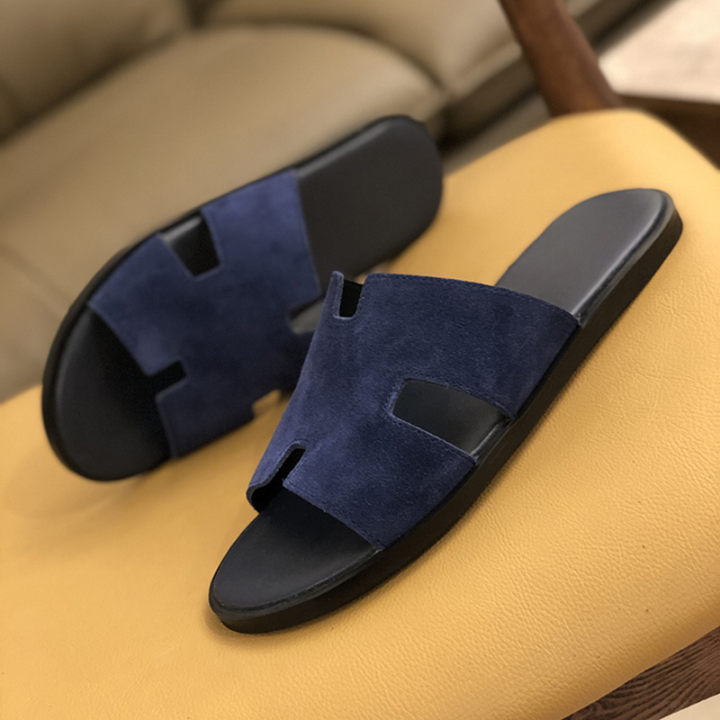 European Genuine Leather Slippers for Men, 2025 Summer New Outdoor Trendy Brand Slip-On Slippers for Men, Large Size for Outdoor Wear