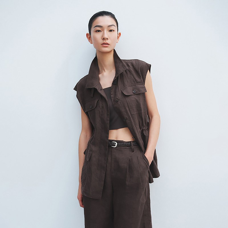 Ariose Sleeveless Shirt for Women 2026 Summer New Style Lapel Waist-Cinching Vest Top Minimalist Style