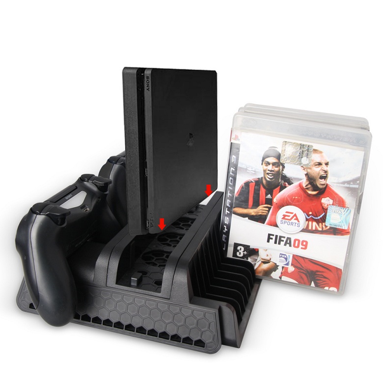 DOBE chính hãng máy chủ cơ sở PS4 Slim Pro + tay cầm bộ sạc đôi + giá trò chơi - PS kết hợp thiết bị kết nối bluetooth
