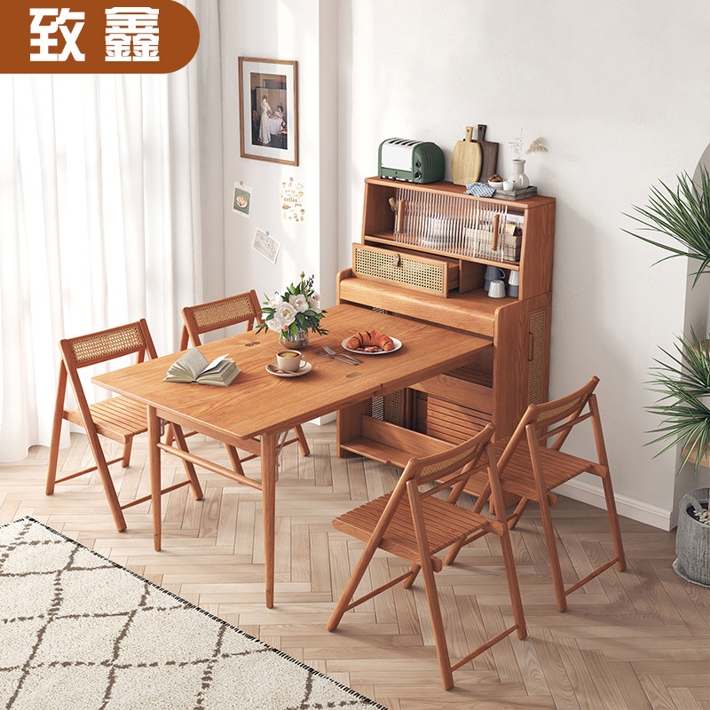 Zhixin dining table folding square home Nordic simple modern solid wood storage table multi-functional dining table small apartment