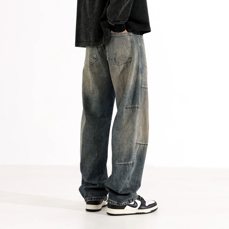 Lee Bradbury Vintage Workwear Jeans for Men, American Style Trendy Brand, Distressed Washed Wide-Leg Scimitar Pants Lee Bradbury Vintage Workwear Jeans for Men, American Style Trendy Brand, Distressed Washed Wide-Leg Scimitar Pants
