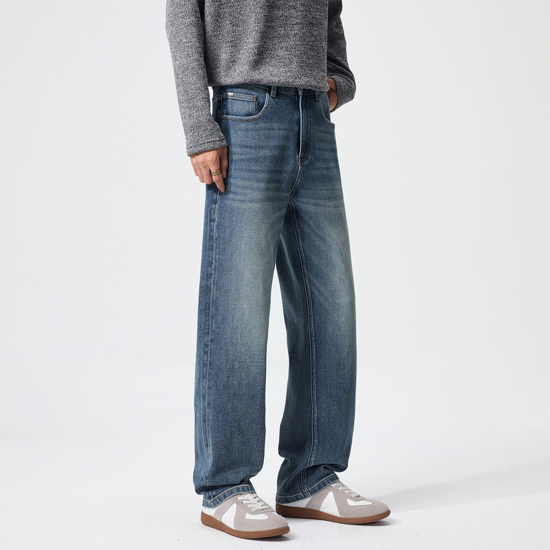 Lee Bradbury Heavyweight Old Money Style Loose Straight-Leg Jeans for Men, Four-Way Stretch Vintage Whiskered Casual Trousers Lee Bradbury Heavyweight Old Money Style Loose Straight-Leg Jeans for Men, Four-Way Stretch Vintage Whiskered Casual Trousers