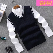 Áo hai dây cộng với áo len vest nam phiên bản hàn quốc cộng với nhung trẻ trung sinh viên đại học gió đan áo