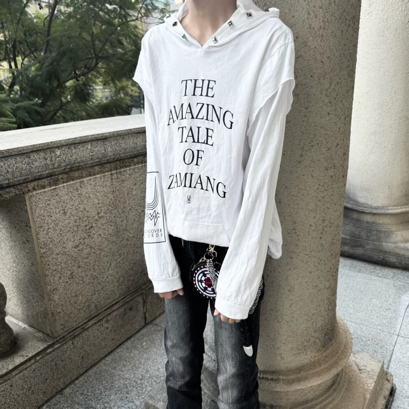 "Same-Day Delivery" Undercover 05Sst Issue Amazing White Rivet Sweatshirt Fake Two-Piece Hoodie