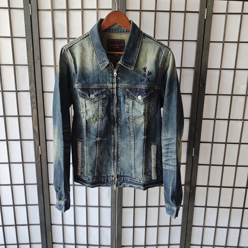 In Stock: Undercover 06Aw Insect Embroidery Jacket, Heavy-Duty Washed Short Denim Jacket
