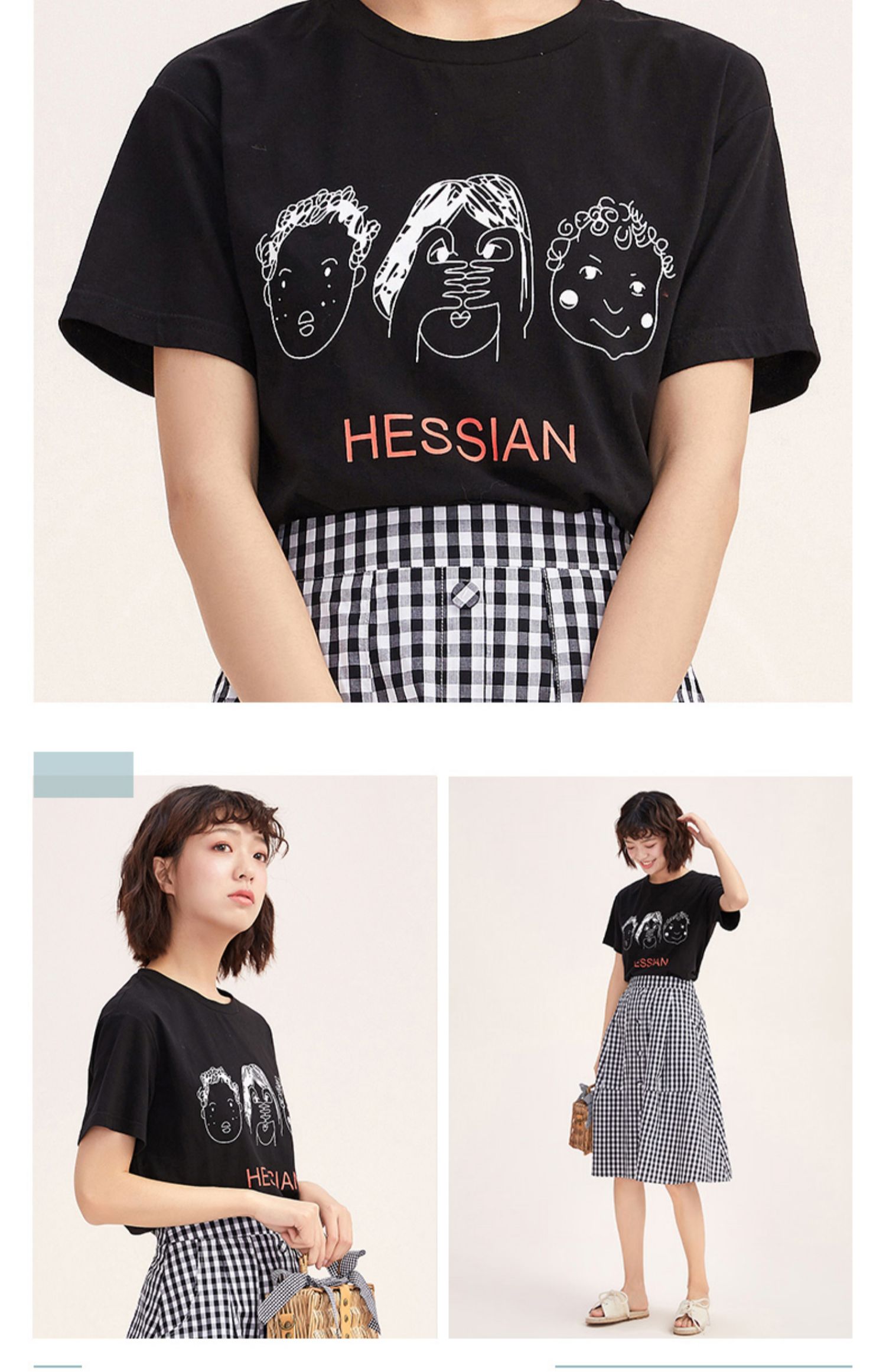 Tím Han 2019 hè mới cổ tròn áo thun ngắn tay ngắn họa tiết hoạt hình đơn giản áo thun in hình - Áo phông áo thun trơn nữ