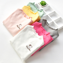 Girl Pure Cotton Elastic Beating Undershirt Spring Autumn childrens baby sashimi collar Agaric Collar Little Girl Blouse T-shirt