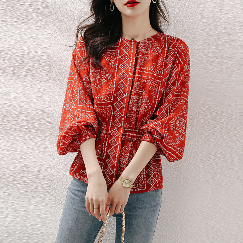 Honmei year red fashion age reduction slim temperament shirt women's spring wear new 2022 chic women's tops small shirt