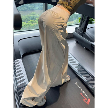 Apricot lazy style high-waisted wide-leg overalls for women summer 2026 new loose slimming drape sports casual pants
