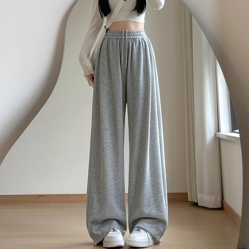 Gray Sweatpants for Women, Autumn 2025 New Style, Loose Fit, Slimming, Straight-Leg Wide-Leg Pants, American Casual Jogger Pants