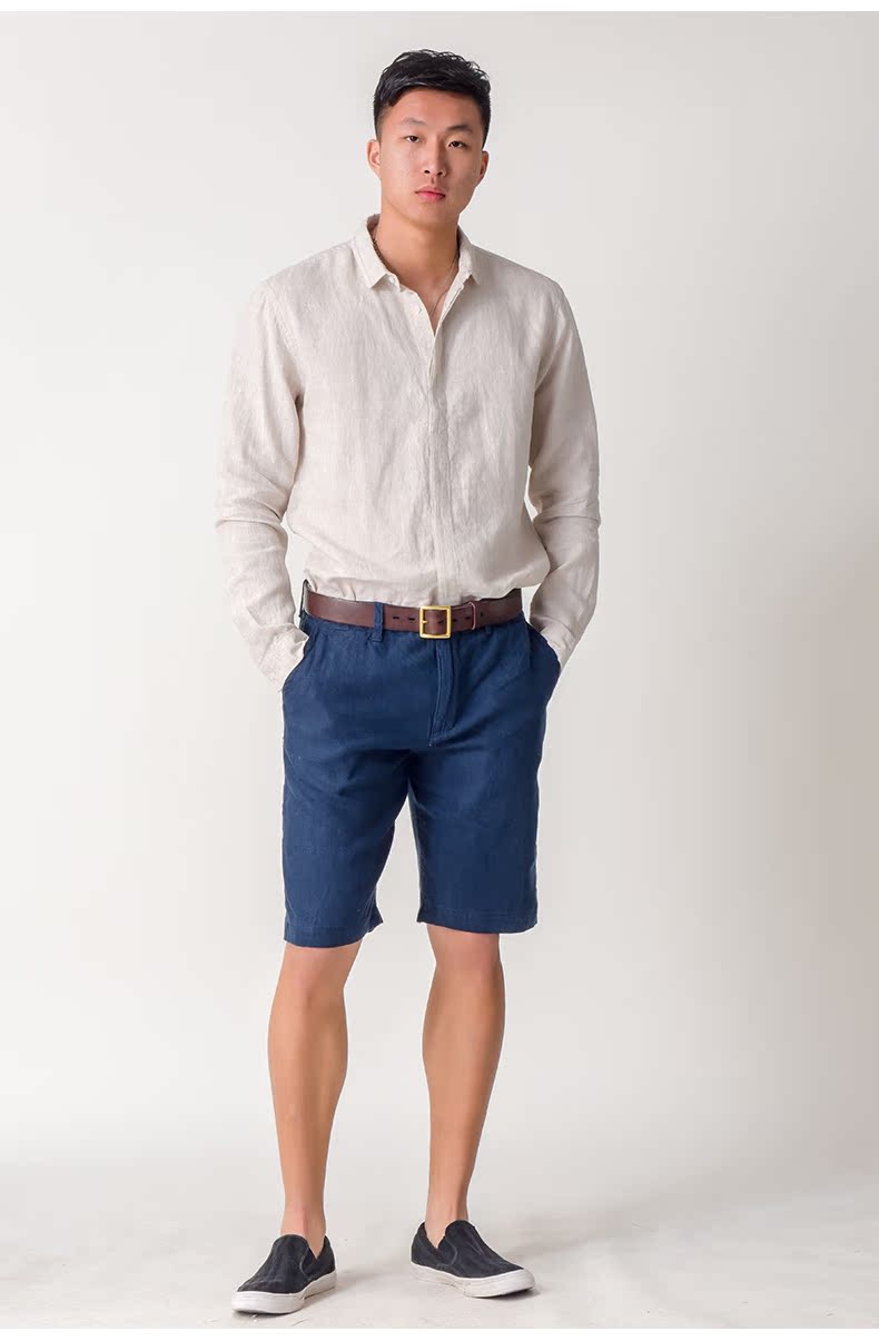 Quần short vải lanh cực nhỏ và tươi thẳng nam giản dị phần mỏng thanh niên mùa hè lỏng và vải lanh năm điểm quần - Quần short quần kaki