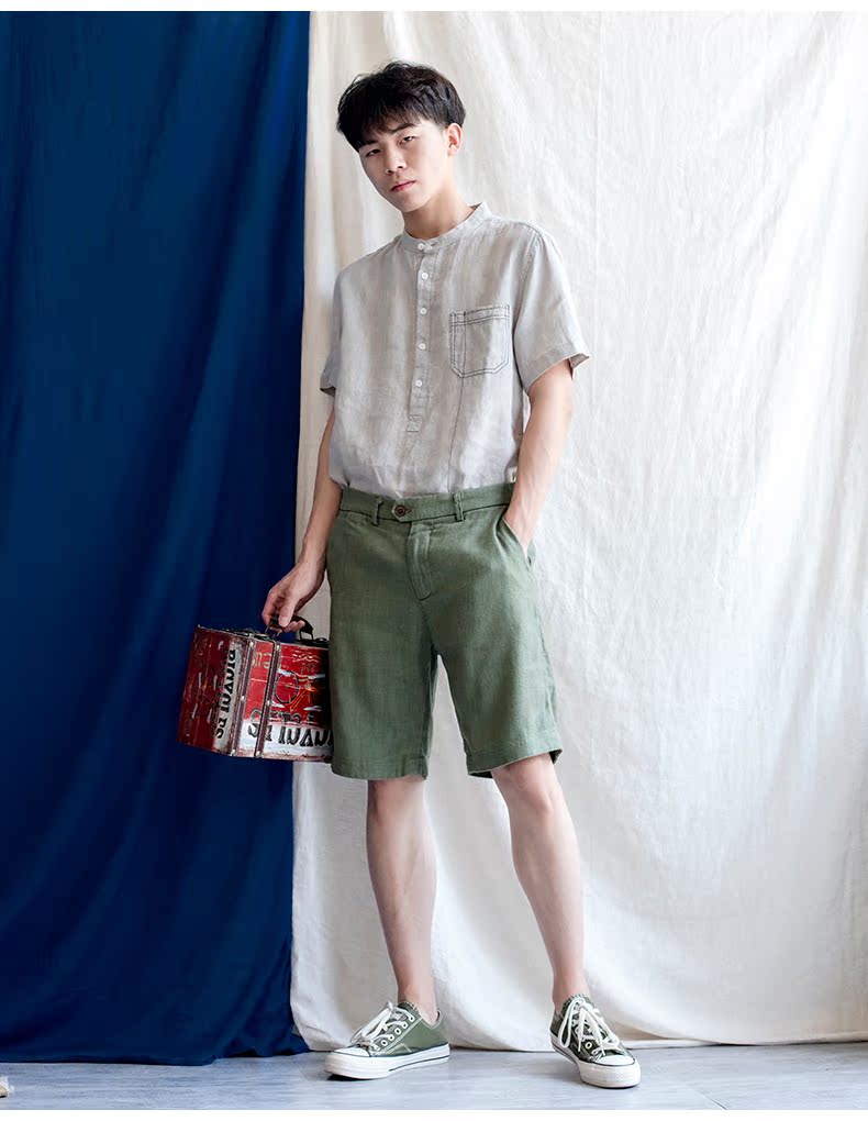Extreme gai dầu retro thẳng ramie giản dị cotton và quần short lanh nam Nhật Bản thoáng khí thanh niên lỏng lanh năm điểm quần - Crop Jeans quần short nam