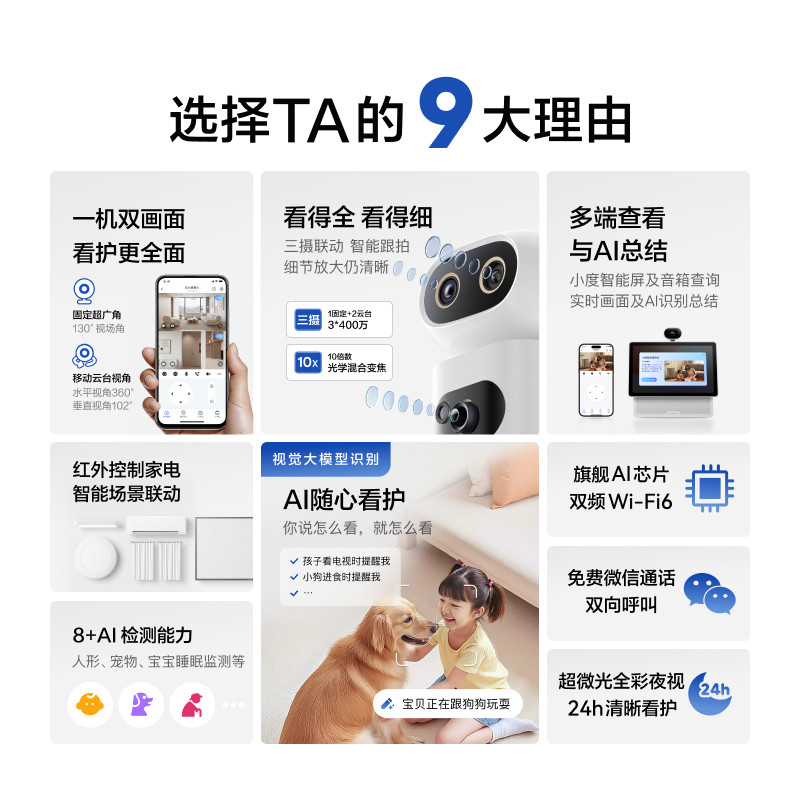 Xiaodu Smart Camera C1200 Three-Camera Version Zoom Camera Home Surveillance Mobile Phone Remote Wireless Indoor