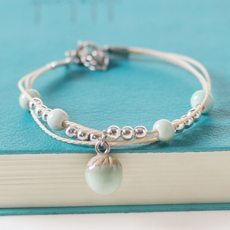 Original ceramic trinkets small fresh female hand girlfriends small pine fruit hand Korean simple generous rope adjustable