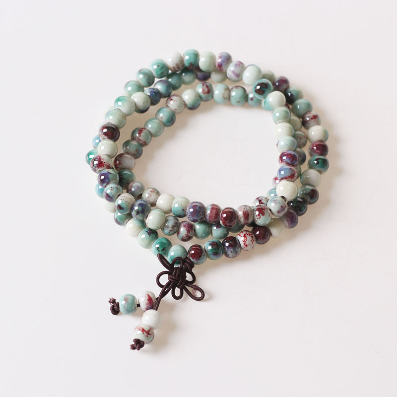 Ceramic trinkets Small beads Three-circle bracelet original design Kiln beaded Small fresh adult student female antique