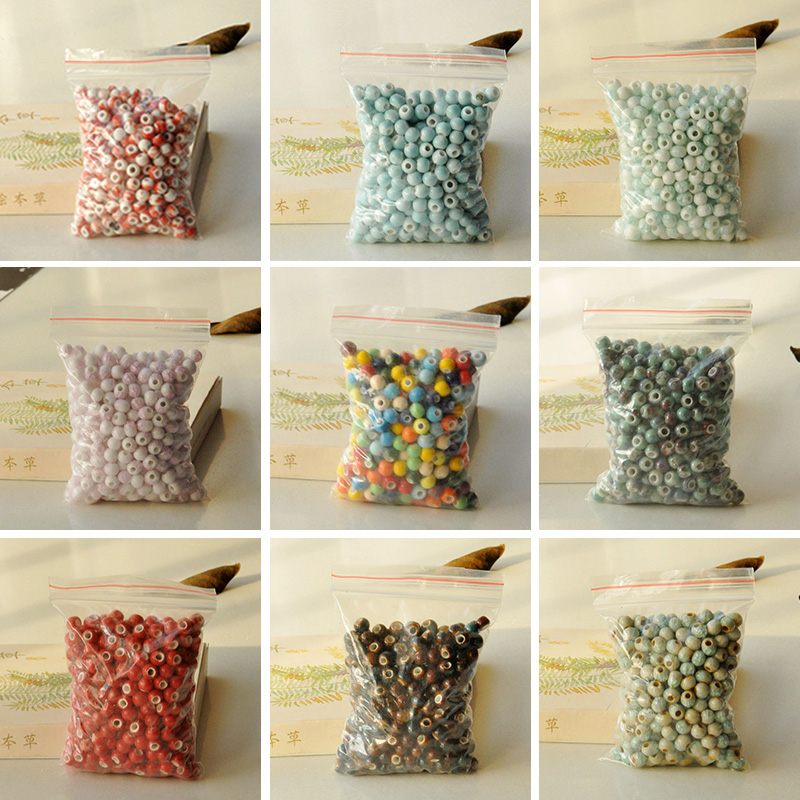 Jingdezhen Ceramic small ornament Diy hand woven loose beads 6mm beads One bag 50 Handmade necklace accessories