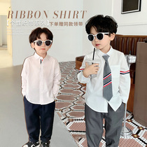 Boys long-sleeved shirt 2022 autumn new childrens Korean version casual white shirt baby bottoming all-match shirt