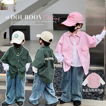 Childrens long-sleeved shirt 2022 autumn new boys and girls fake two-piece fashion shirt baby Korean version loose top