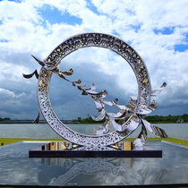 Stainless steel landscape sculpture geese outdoor large real estate ornaments to figure custom abstract white steel metal wrought iron