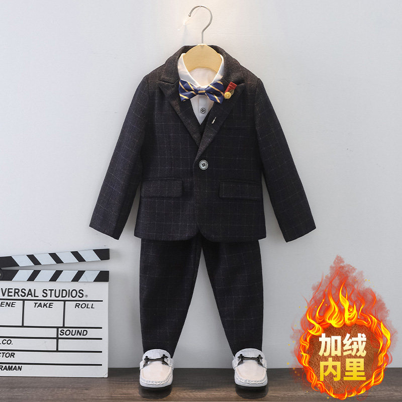 Children suits suit boy gown gown with velvet winter Inren wind suit boy wedding small chair for piano performance