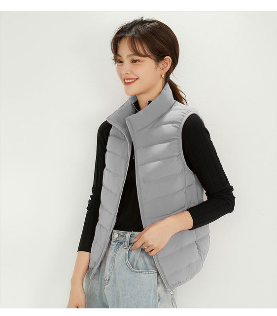 2023 New Thin Down Vest Women's Short Stand Collar Style Korean Style Seamless Casual Down Jacket Vest Fashion Trend