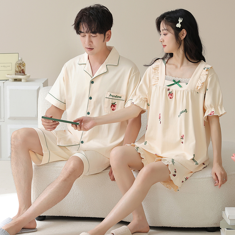Couple's Summer Cotton Short-Sleeve Pajamas 2026 New Style Men's and Women's Fashionable High-End Lycra Cool Home Wear Set
