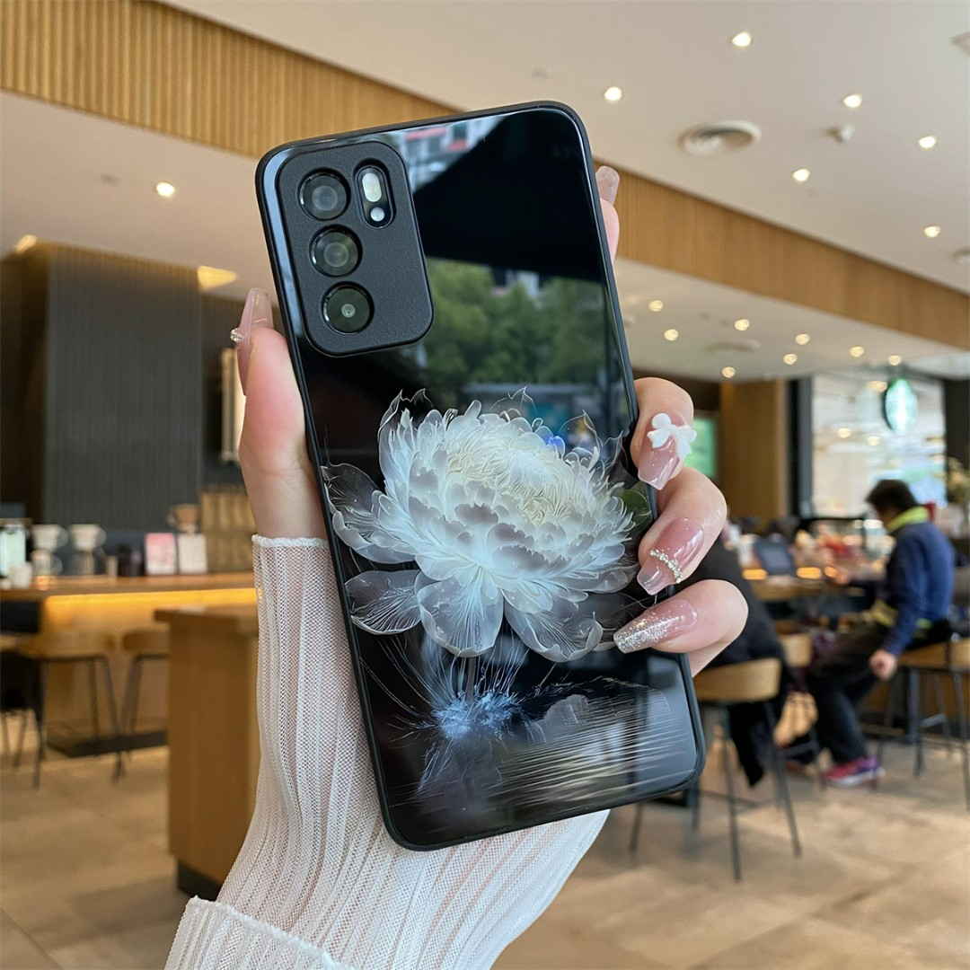 opporeno6手机壳reno9/8pro新款6pro昙花朵reno7se女款a96/a95/a93保护套reno6pro+简约reno5k高级外壳5g全包