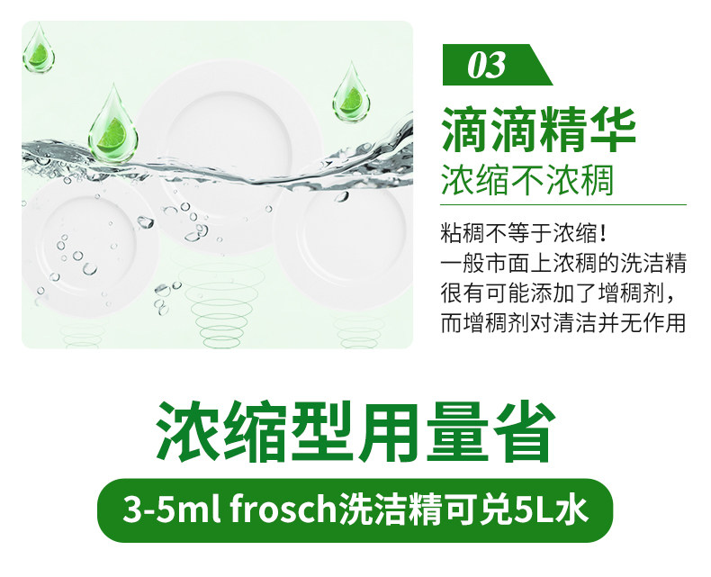 德国进口 Frosch 柠檬浓缩洗洁精 750ml*3瓶 赠稀释瓶 图4
