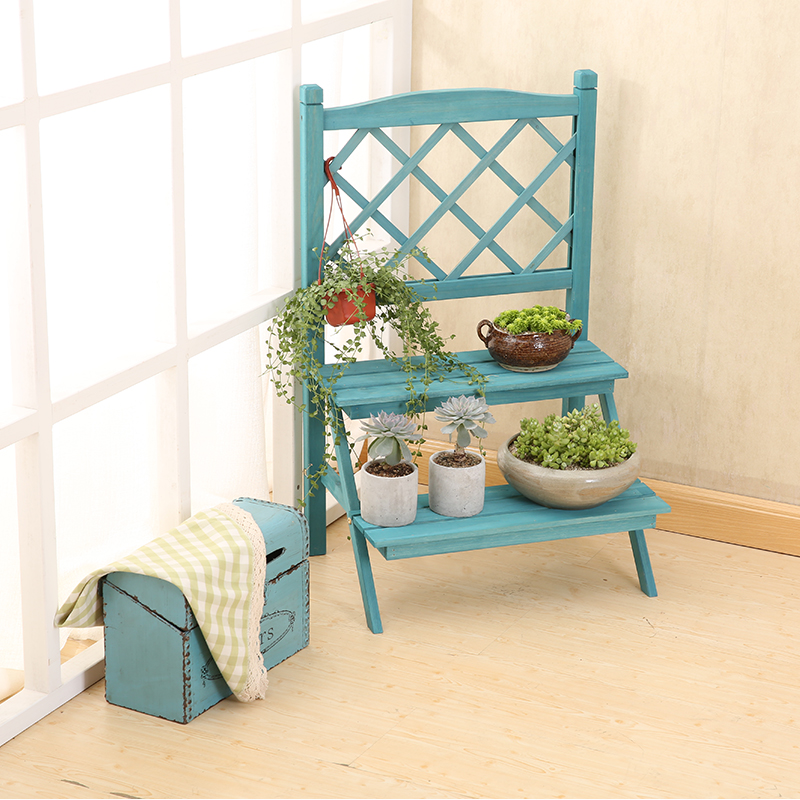 Two-story windowsill, fleshy flower stand, solid wood wooden stand, antique old ladder balcony decoration