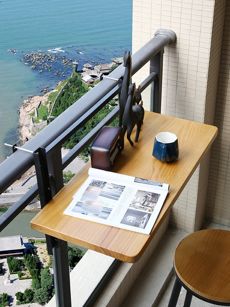 bàn làm việc chân sắt Lan can ban công bàn treo gỗ đặc quầy bar nhỏ sân thượng có thể gập lại nâng giải trí bậu cửa sổ lan can bàn treo sáng tạo bàn ghế ăn bàn để laptop trên giường