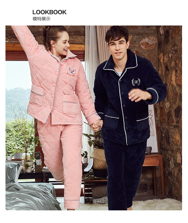 Coral lông cừu đồ ngủ phụ nữ mùa đông dài tay đậu đỏ flannel dày cộng với nhung nam dịch vụ nhà đồ bộ vải đũi