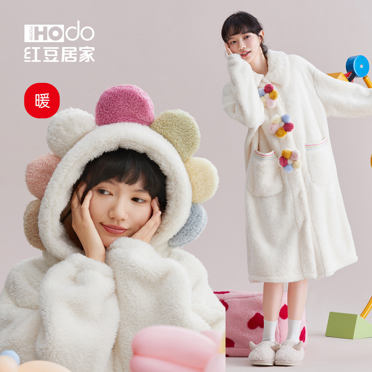 (Highly Recommended) Red bean home lady Coral Suede Sleeping Robe outside wearing gush thickened winter pyjamas home clothes-Taobao