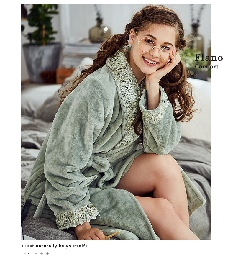 Đậu đỏ nhà mùa đông san hô nhung đồ ngủ nữ cardigan dài đoạn áo choàng dày ấm áp flannel áo choàng tắm nữ áo choàng đôi
