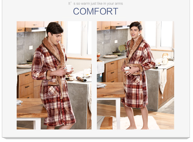 Áo choàng đỏ đậu flannel mùa thu và mùa đông áo choàng dài tay nam tính khí lưới dày san hô nhung đồ ngủ ấm áp dịch vụ nhà ấm áp áo choàng nhung 