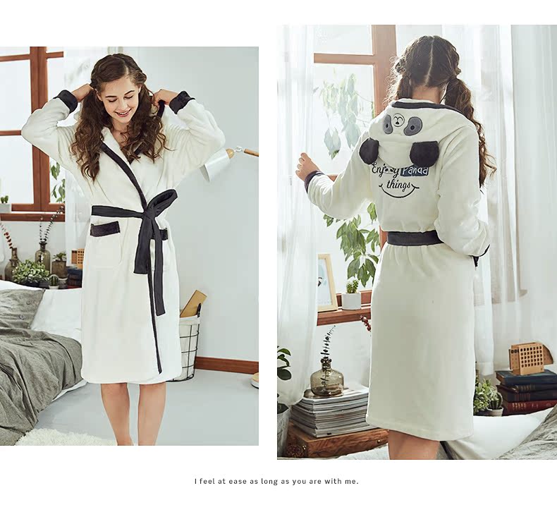 Đậu đỏ nhà mùa đông dày nhung san hô đồ ngủ nữ Hàn Quốc dễ thương flannel áo ngủ ấm dài áo choàng tắm đồ ngủ 2 dây