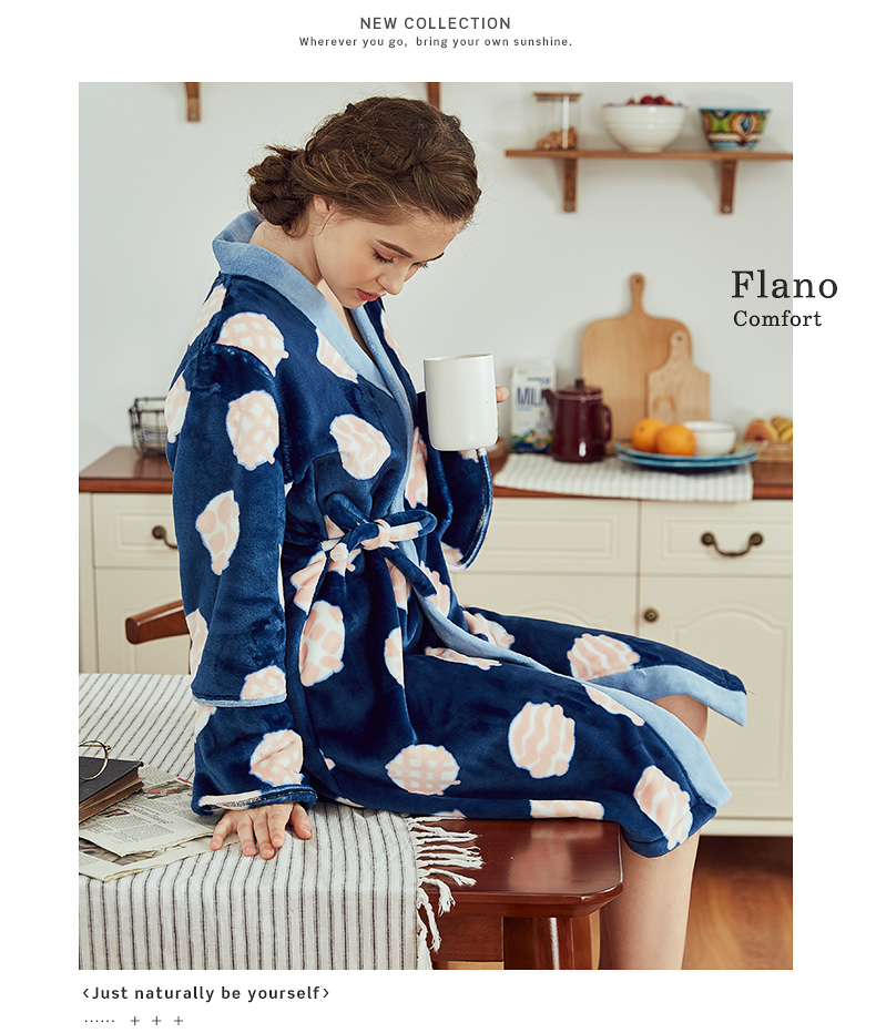 Red bean home san hô nhung áo choàng nữ mùa đông áo choàng dài tay phiên bản Hàn Quốc của dịch vụ nhà ngọt ngào và đáng yêu dày flannel áo ngủ nam cotton