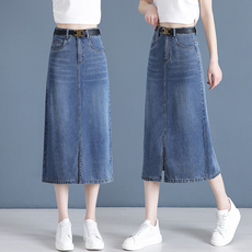 Плюс размер бюста платье 莱赛尔天丝牛仔裙女2025春夏新款高腰显瘦冰丝薄款半身裙一步长裙