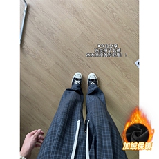 XK468-2JR-P38加绒秋冬灰色格子裤男松弛感美式休闲阔腿直筒裤，男装卫衣，电商A178
