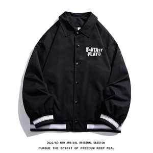 白底 春季时尚潮流字母印花翻领棒球服百搭夹克外套G725P65控88图片