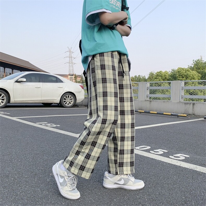CT21-P30复古格子裤春秋男女直筒港风穿搭宽松大码阔腿休闲裤,男装休闲裤,电商B323A