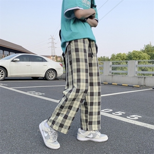 CT21-P30 复古格子裤春秋男女直筒港风穿搭宽松大码阔腿休闲裤图片